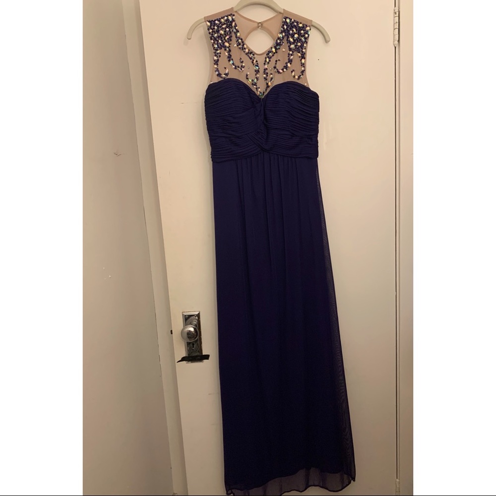 Blondie Nites deep purple mesh top prom dress